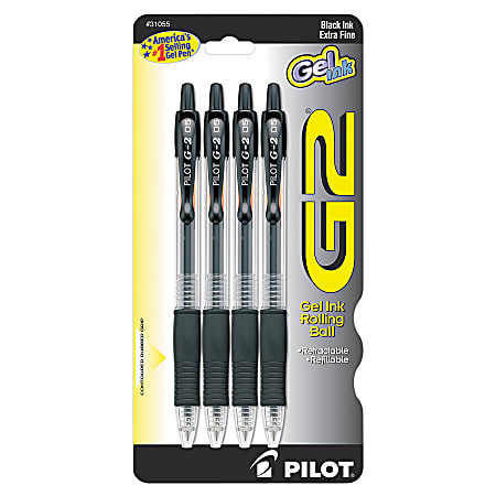 Pilot G 2 Retractable Gel Pens Extra Fine Point 0.5 mm Black Barrels Black  Ink Pack Of 4 - Office Depot
